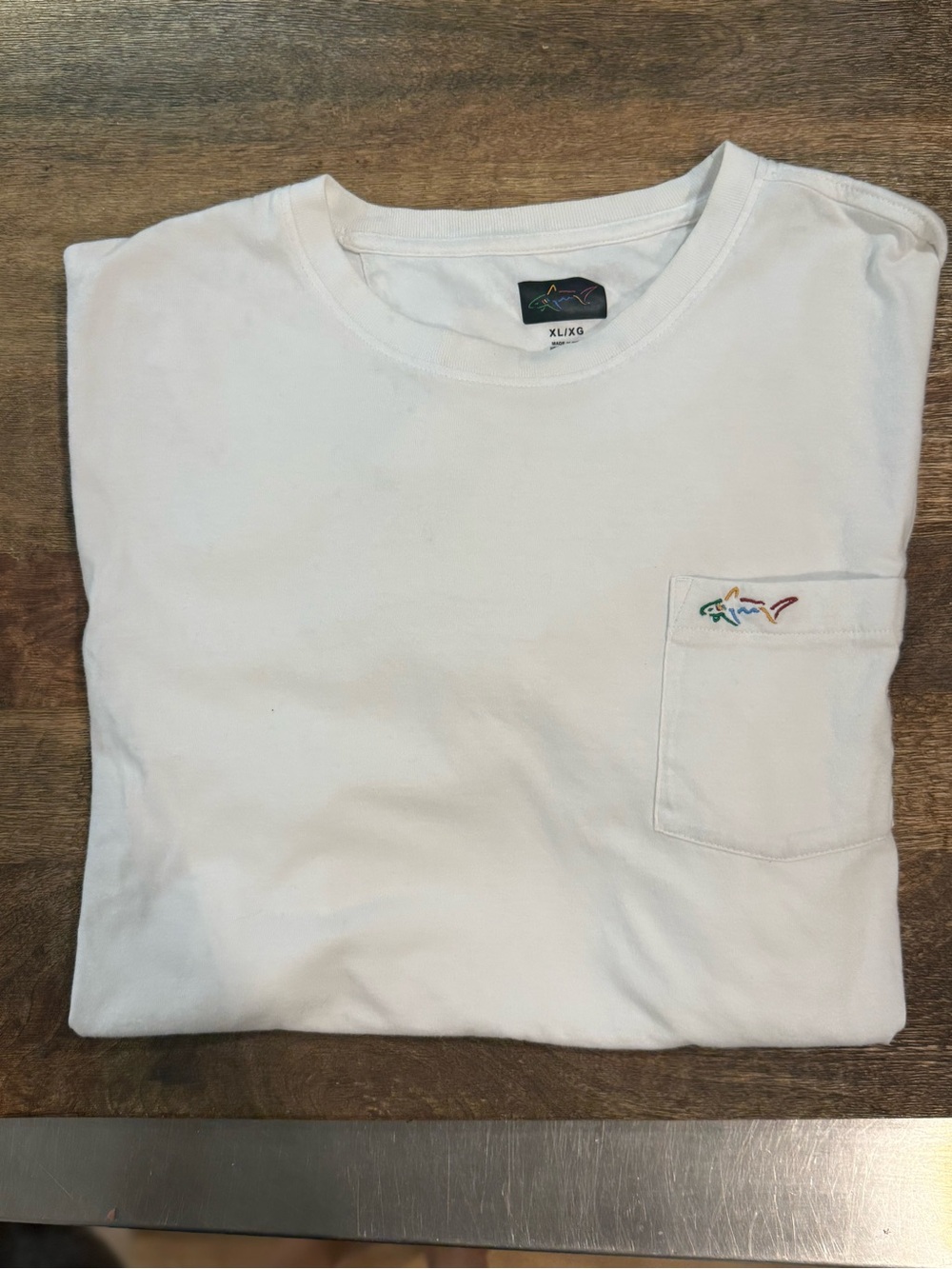 Greg Norman Attack Life White Pocket T-Shirt with Small Embroidered Fish